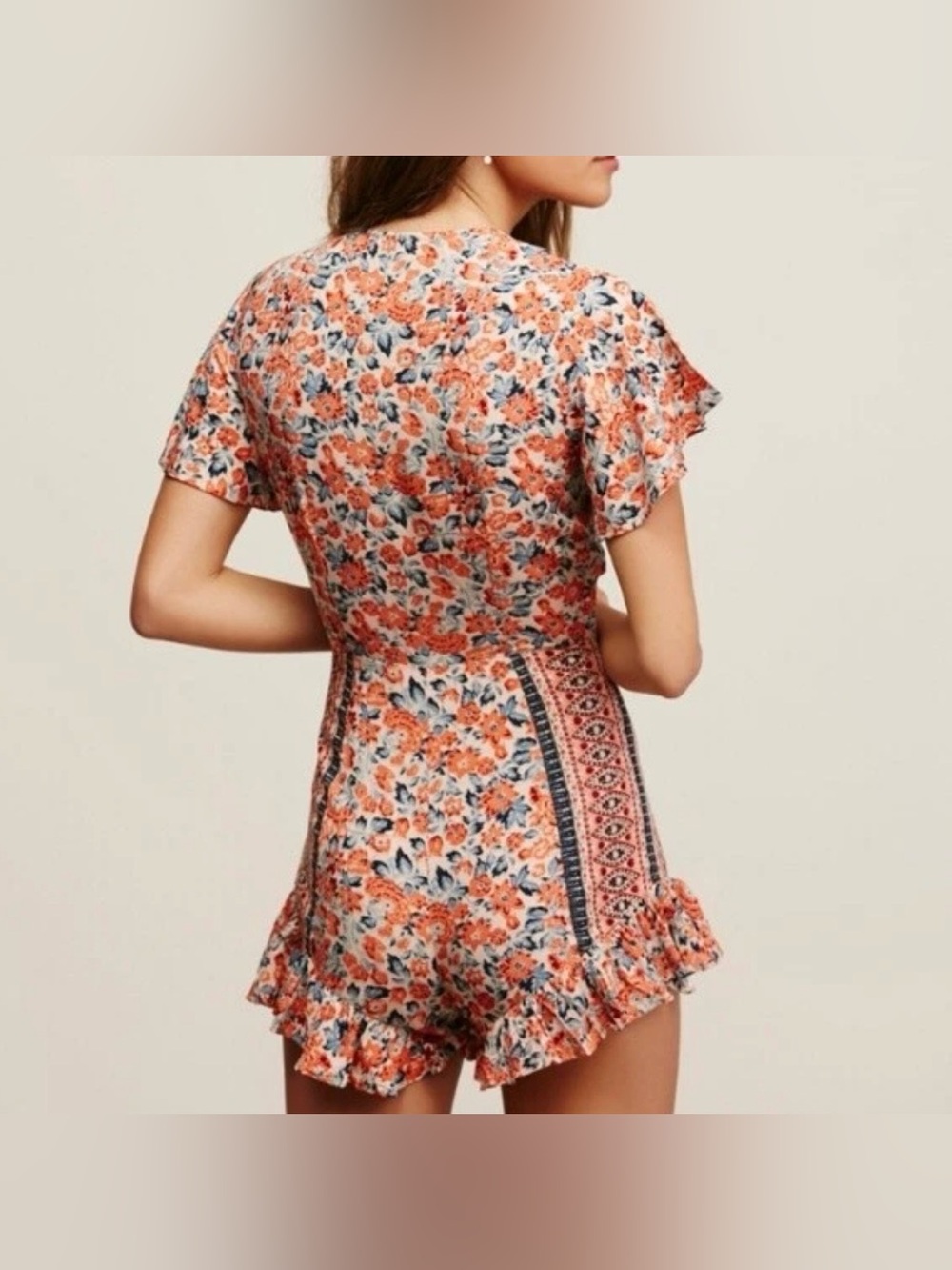 Free People Surf Date Floral Printed Romper Tie Front Open Midriff - Picture 6 of 7